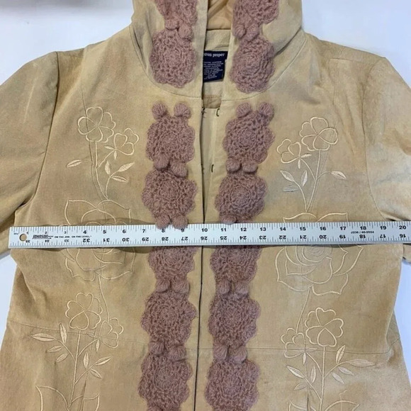 Boston Proper Women's Crocheted & Embroidered Long Leather Duster Jacket Size 16 - Picture 11 of 13